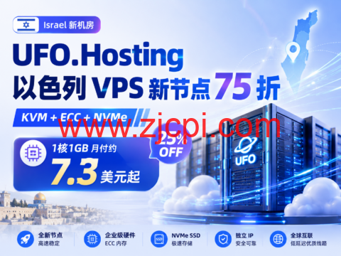 UFO.Hosting 以色列 VPS 新节点 75 折：KVM+ECC+NVMe，1核1GB月付约7.3美元起插图